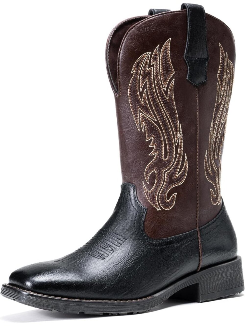 Mens Black Brown Embroidery Square Toe Botas Vaqueros Hombre Western Cowboy Boot